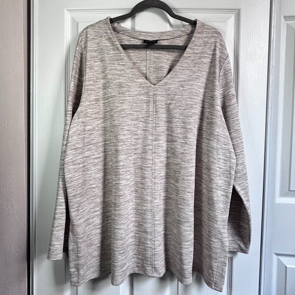 J Jill Women's Plus 2X Beige White Brown Space Dye Knit V-Neck Tunic Wearever
